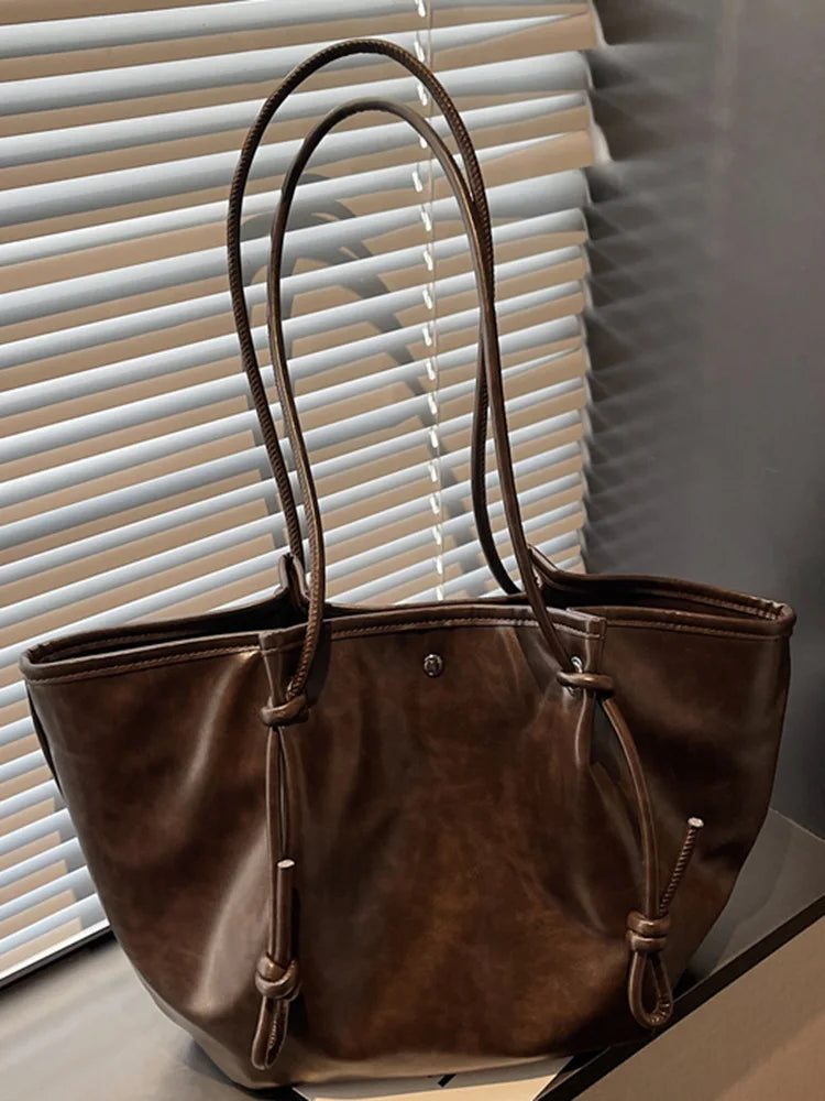 Tote Bag Large Capacity PU Retro Women's 2025 Winter New High-value Korean Style Casual Underarm Bag Women Shoulder Bag