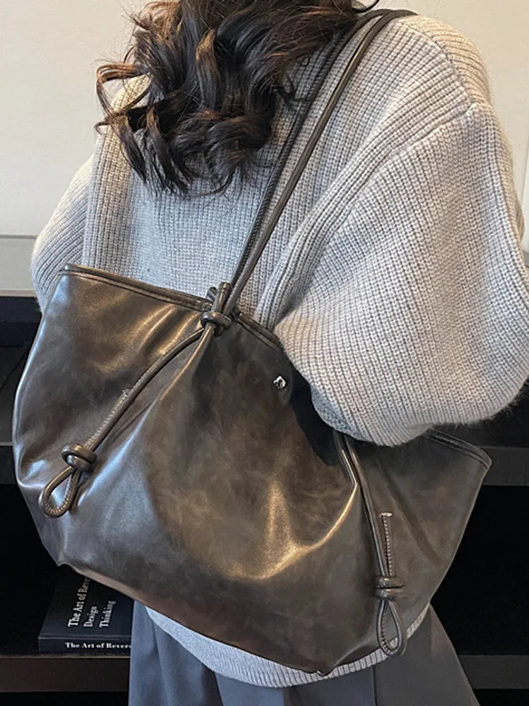 Tote Bag Large Capacity PU Retro Women's 2025 Winter New High-value Korean Style Casual Underarm Bag Women Shoulder Bag