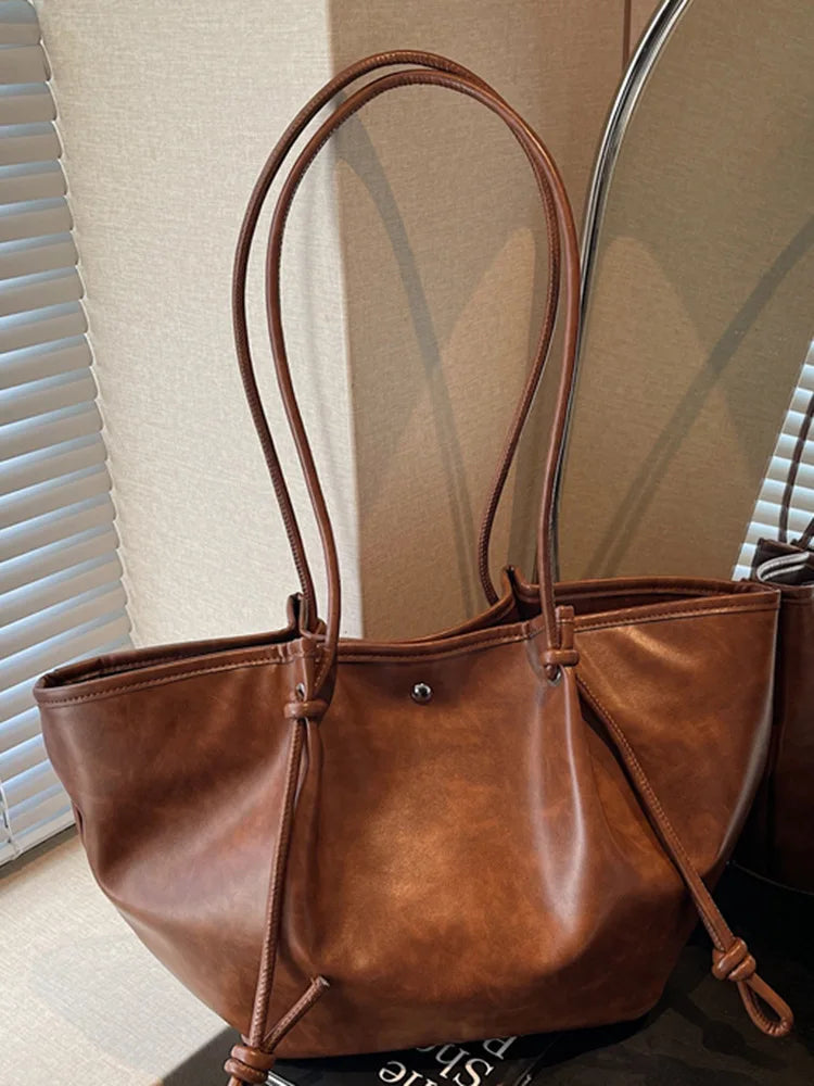 Tote Bag Large Capacity PU Retro Women's 2025 Winter New High-value Korean Style Casual Underarm Bag Women Shoulder Bag