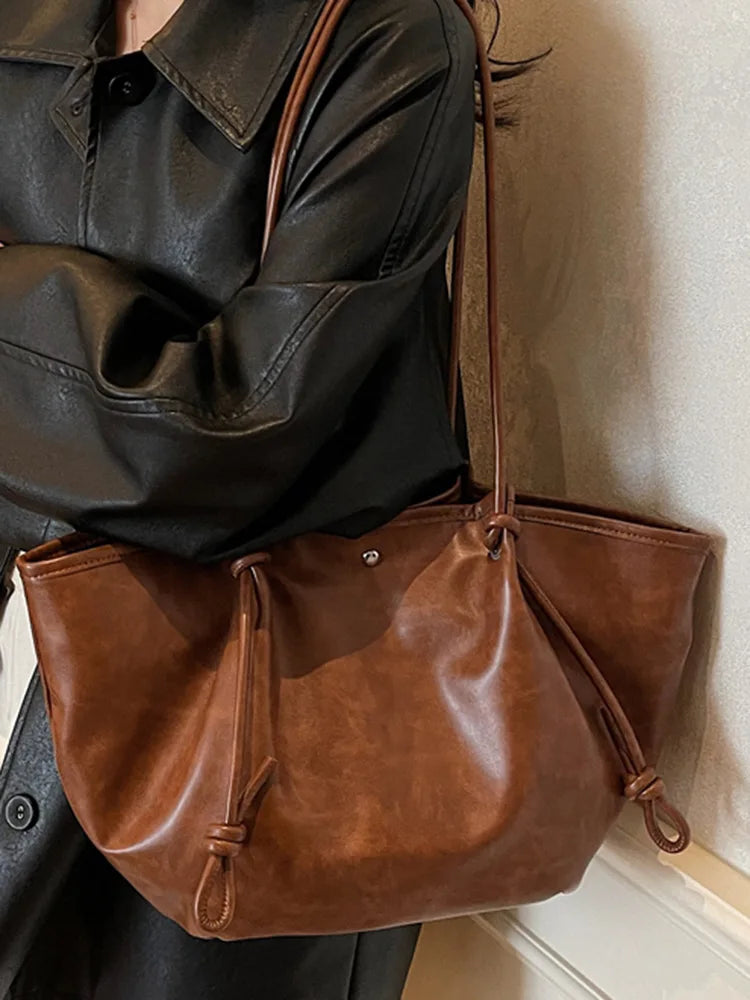 Tote Bag Large Capacity PU Retro Women's 2025 Winter New High-value Korean Style Casual Underarm Bag Women Shoulder Bag