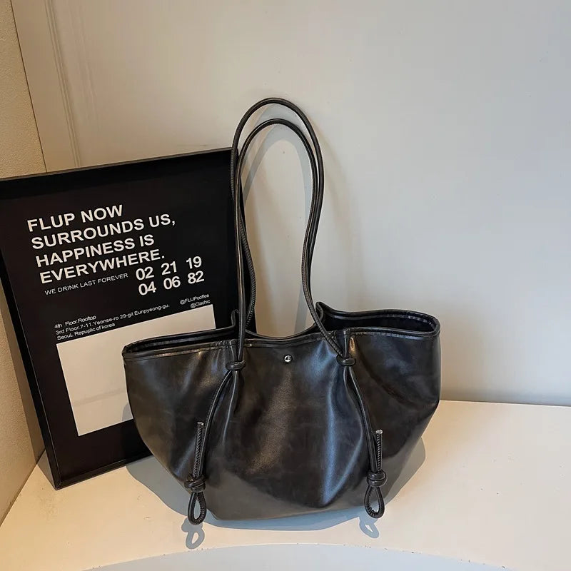 Tote Bag Large Capacity PU Retro Women's 2025 Winter New High-value Korean Style Casual Underarm Bag Women Shoulder Bag