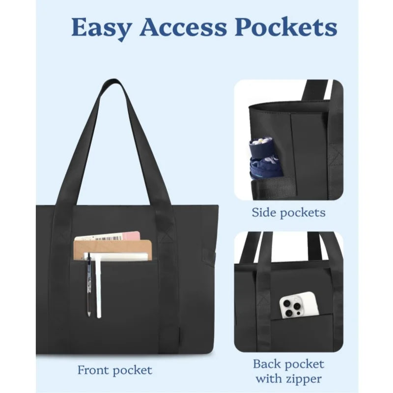 Tote Bag Large Nylon Zipper Women's Handbag Weekend Travel with Laptop Compartment Polyester Lining Autumn Chain Strap
