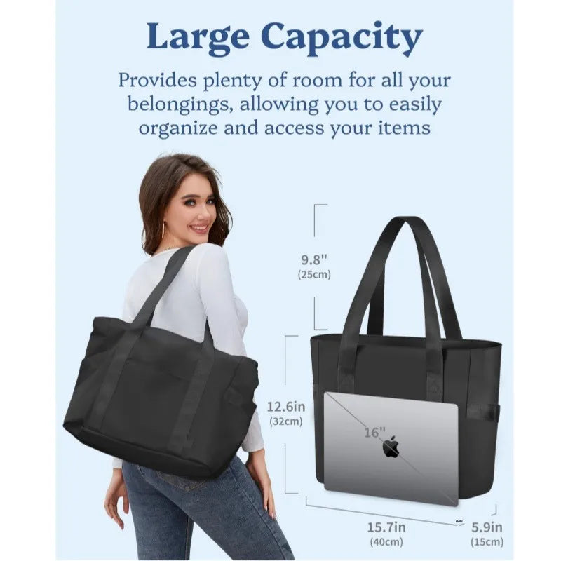 Tote Bag Large Nylon Zipper Women's Handbag Weekend Travel with Laptop Compartment Polyester Lining Autumn Chain Strap
