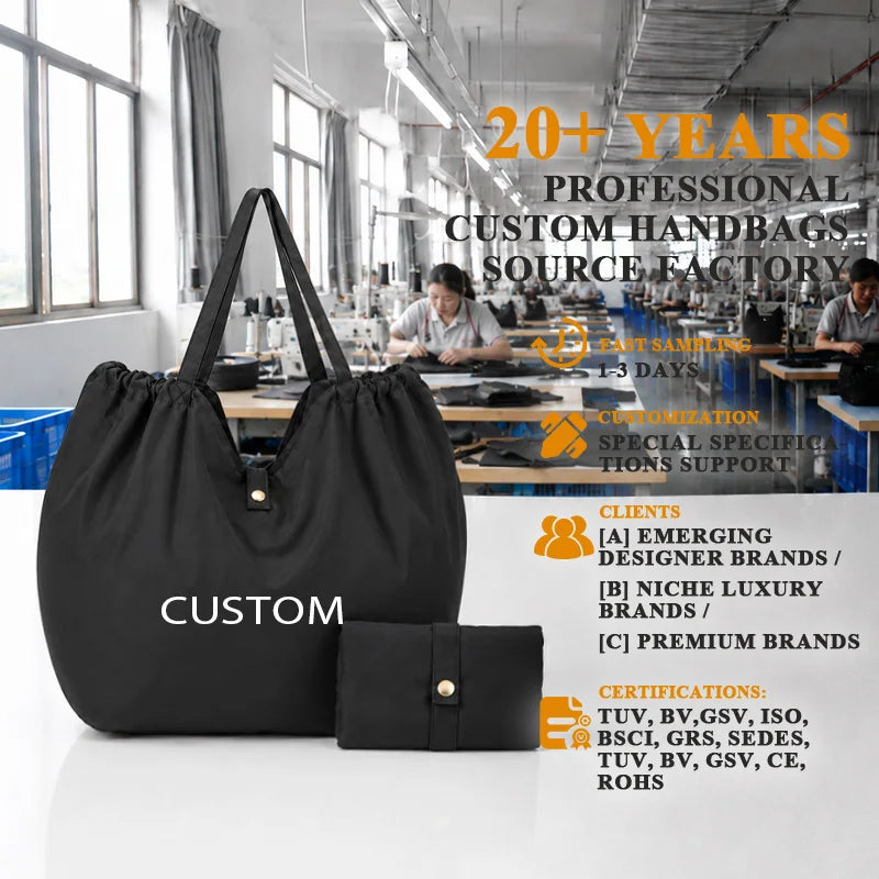 Tote Bag Verified Factory Waterproof Nylon Foldable for Men Large Capacity Business Travel Gym Bag Navy Blue Low MOQ OEM/ODM