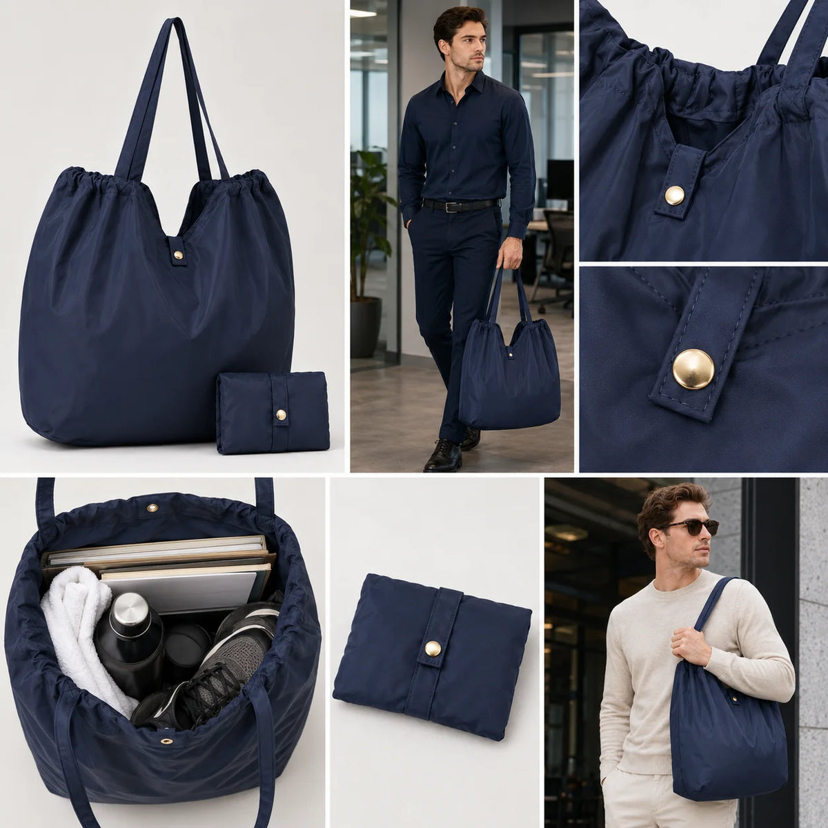 Tote Bag Verified Factory Waterproof Nylon Foldable for Men Large Capacity Business Travel Gym Bag Navy Blue Low MOQ OEM/ODM