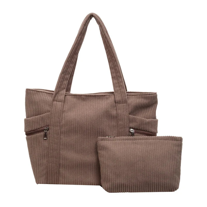 Tote Cross-border 2026 New Simple Fashion Medium Zipper Large Capacity Daily Artistic Style Shoulder Bag Mother-and-Daughter Bag