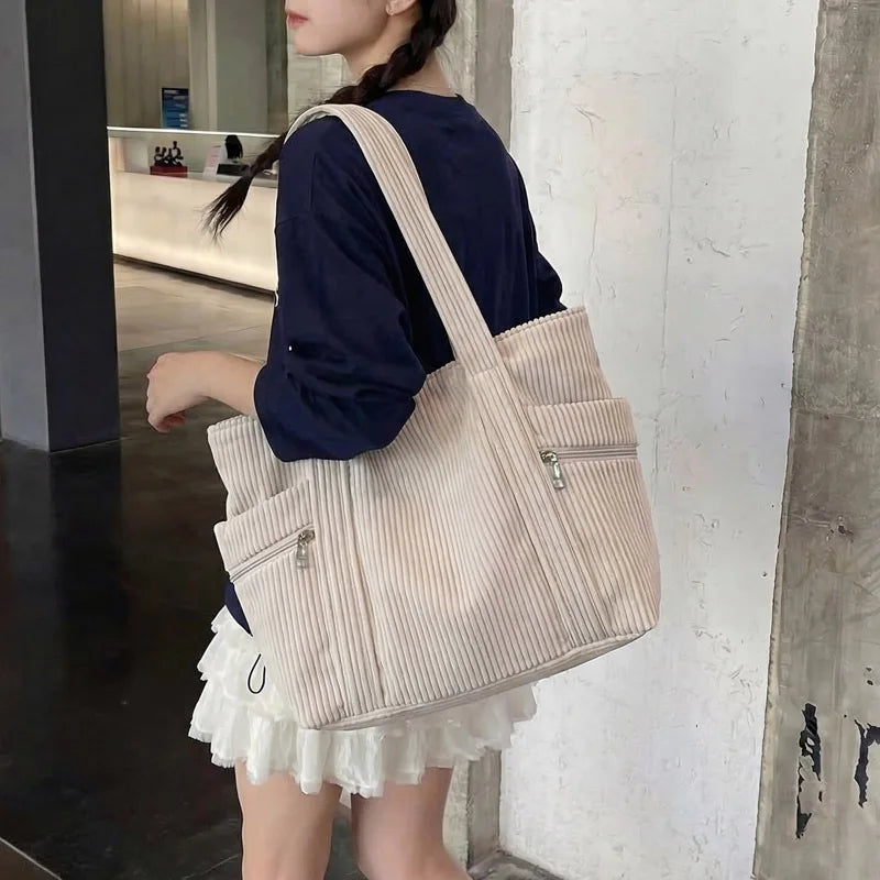 Tote Cross-border 2026 New Simple Fashion Medium Zipper Large Capacity Daily Artistic Style Shoulder Bag Mother-and-Daughter Bag
