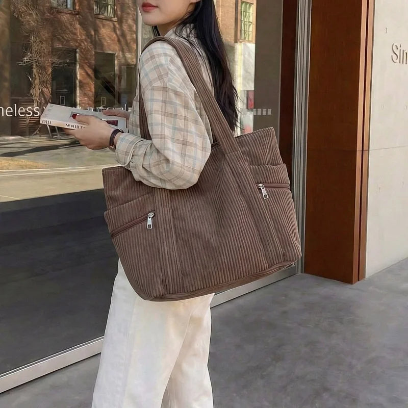 Tote Cross-border 2026 New Simple Fashion Medium Zipper Large Capacity Daily Artistic Style Shoulder Bag Mother-and-Daughter Bag