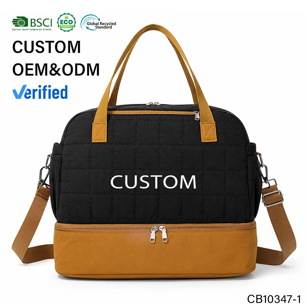 Tote Large Custom Logo Quilted Weekender Bag BSCI Factory Verified Recycled Nylon Travel Capacity Weekender Bag