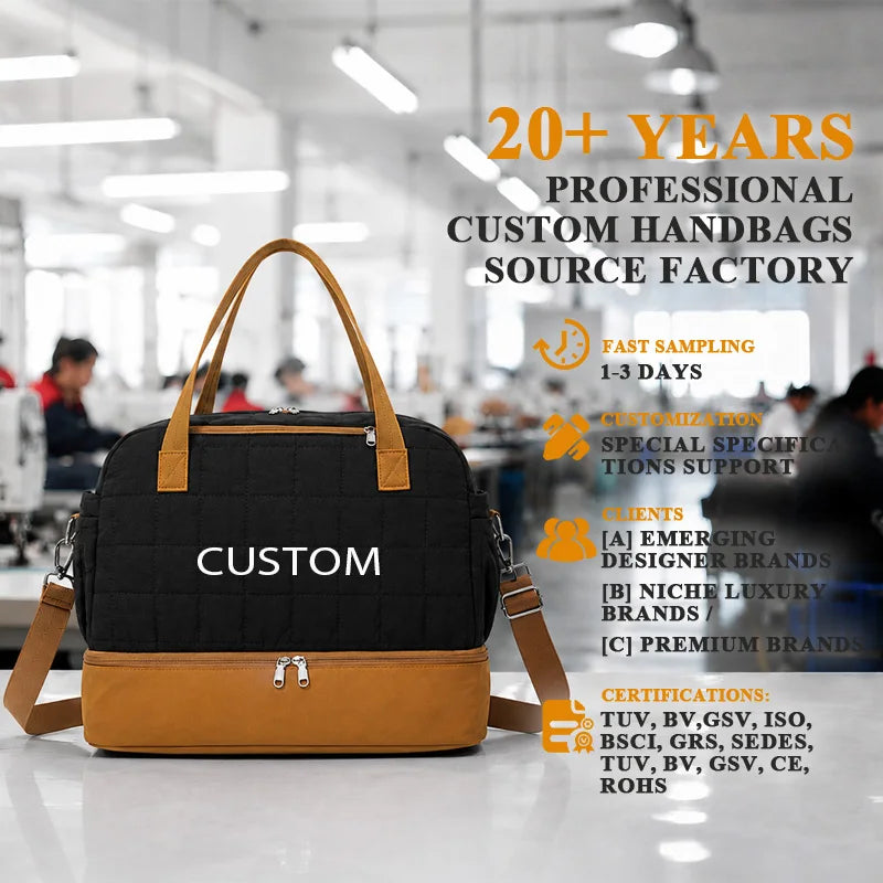 Tote Large Custom Logo Quilted Weekender Bag BSCI Factory Verified Recycled Nylon Travel Capacity Weekender Bag
