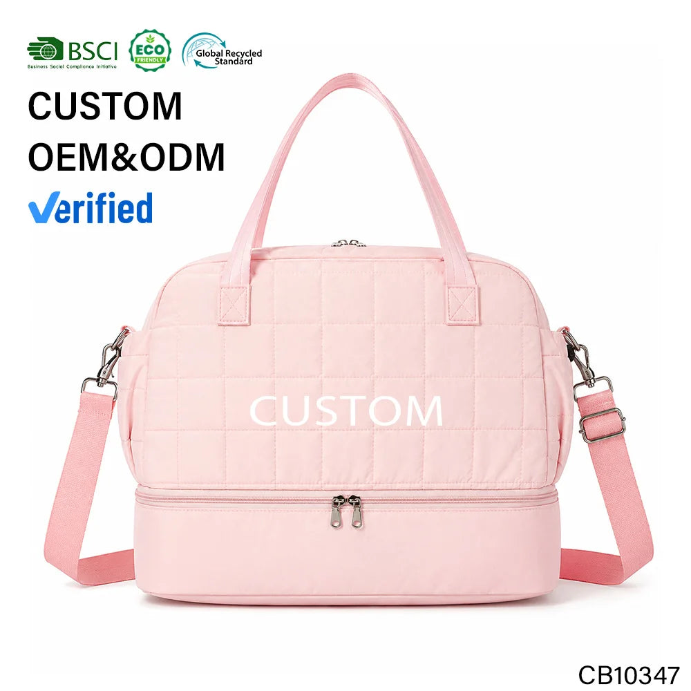 Tote Large Custom Logo Quilted Weekender Bag BSCI Factory Verified Recycled Nylon Travel Capacity Weekender Bag