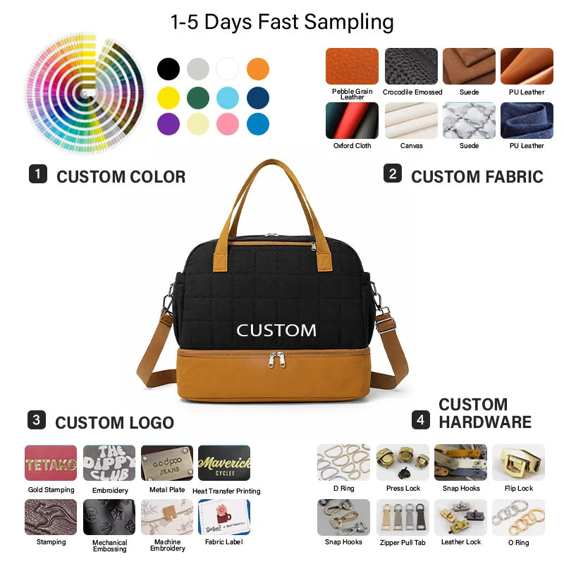 Tote Large Custom Logo Quilted Weekender Bag BSCI Factory Verified Recycled Nylon Travel Capacity Weekender Bag