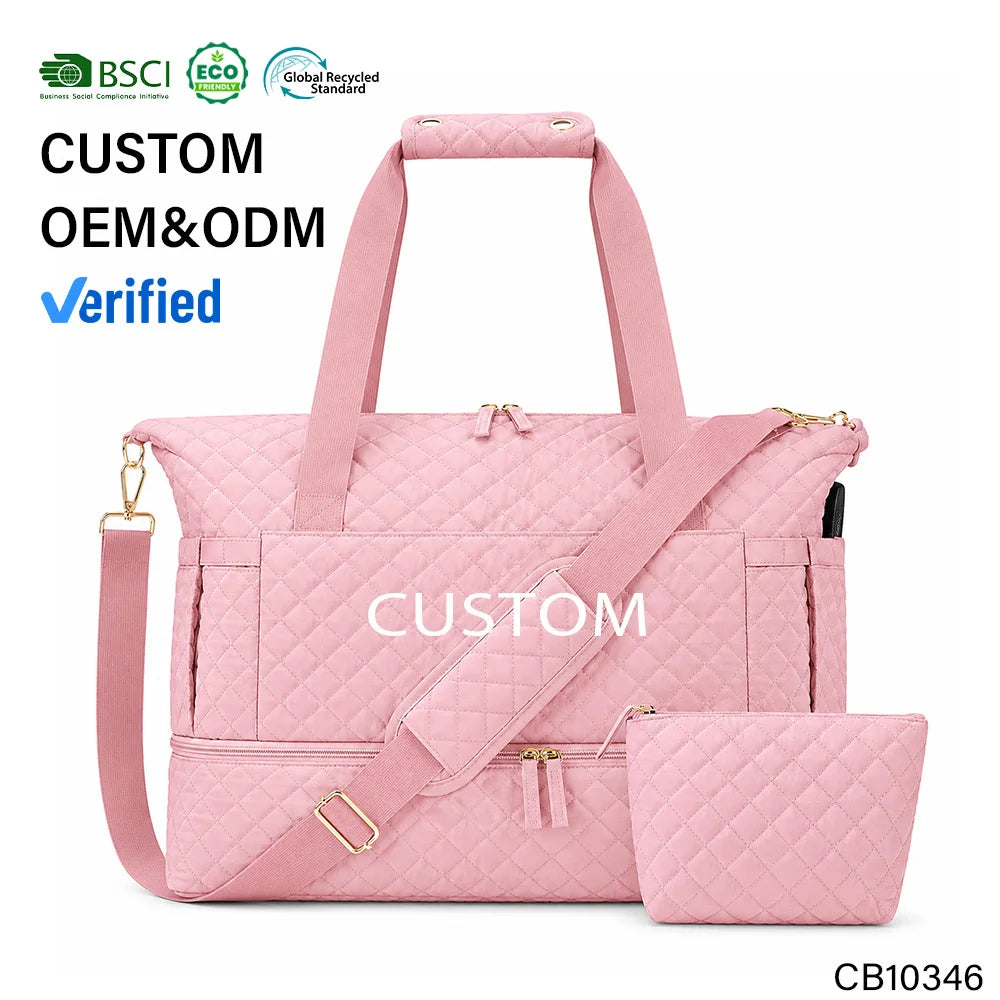 Tote OEM Factory Custom Logo Travel Duffle Bag High Quality Quilted Weekender Bag Lightweight Shoulder ODM Handbag