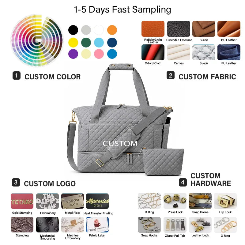 Tote OEM Factory Custom Logo Travel Duffle Bag High Quality Quilted Weekender Bag Lightweight Shoulder ODM Handbag