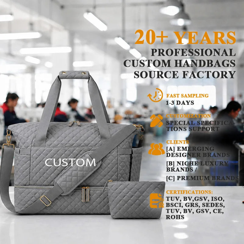 Tote OEM Factory Custom Logo Travel Duffle Bag High Quality Quilted Weekender Bag Lightweight Shoulder ODM Handbag