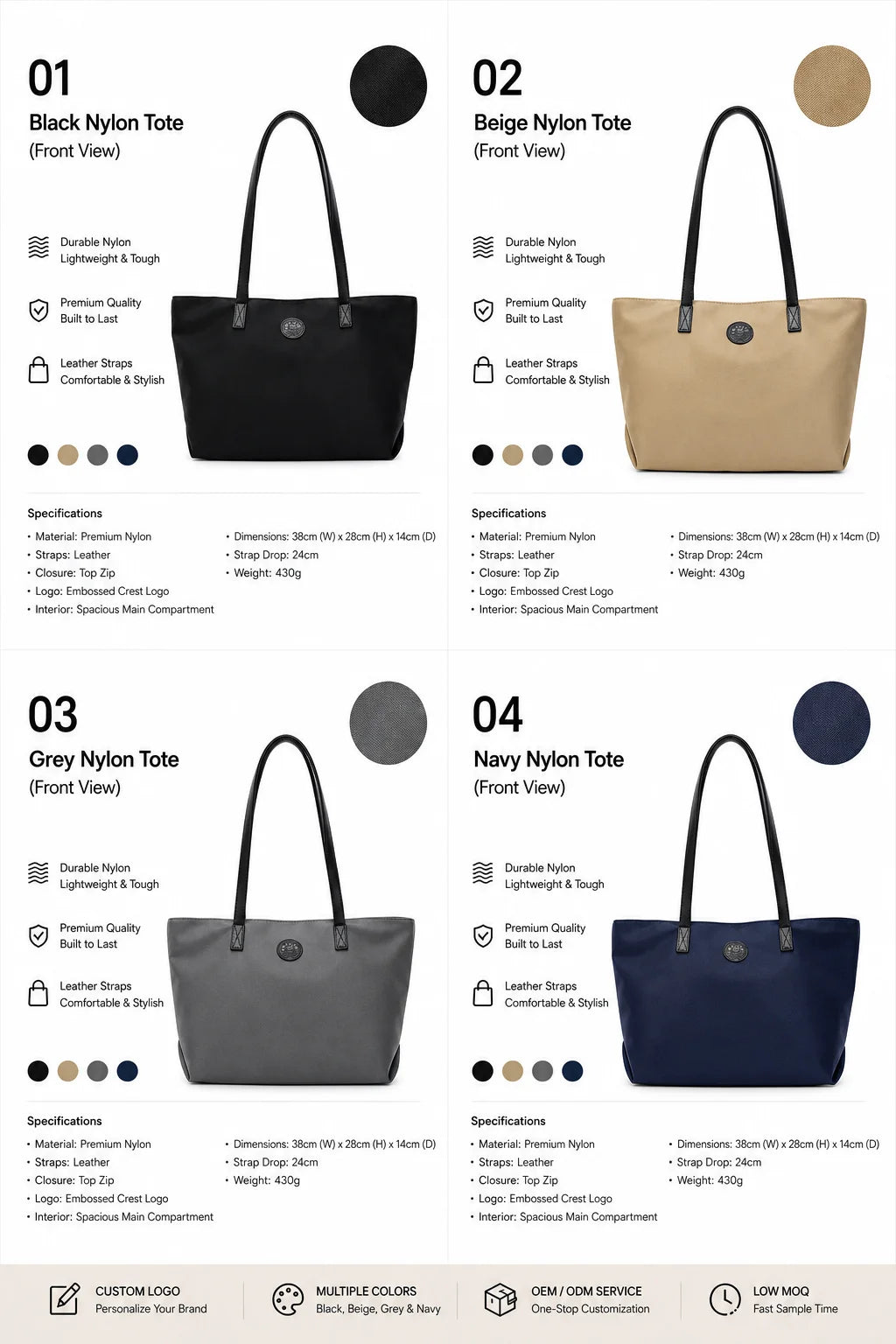 Tote Series Multi Colour Recycled Nylon Tote Bag Large Capacity Shoulder Handbag Custom Logo OEM ODM Low MOQ Wholesale