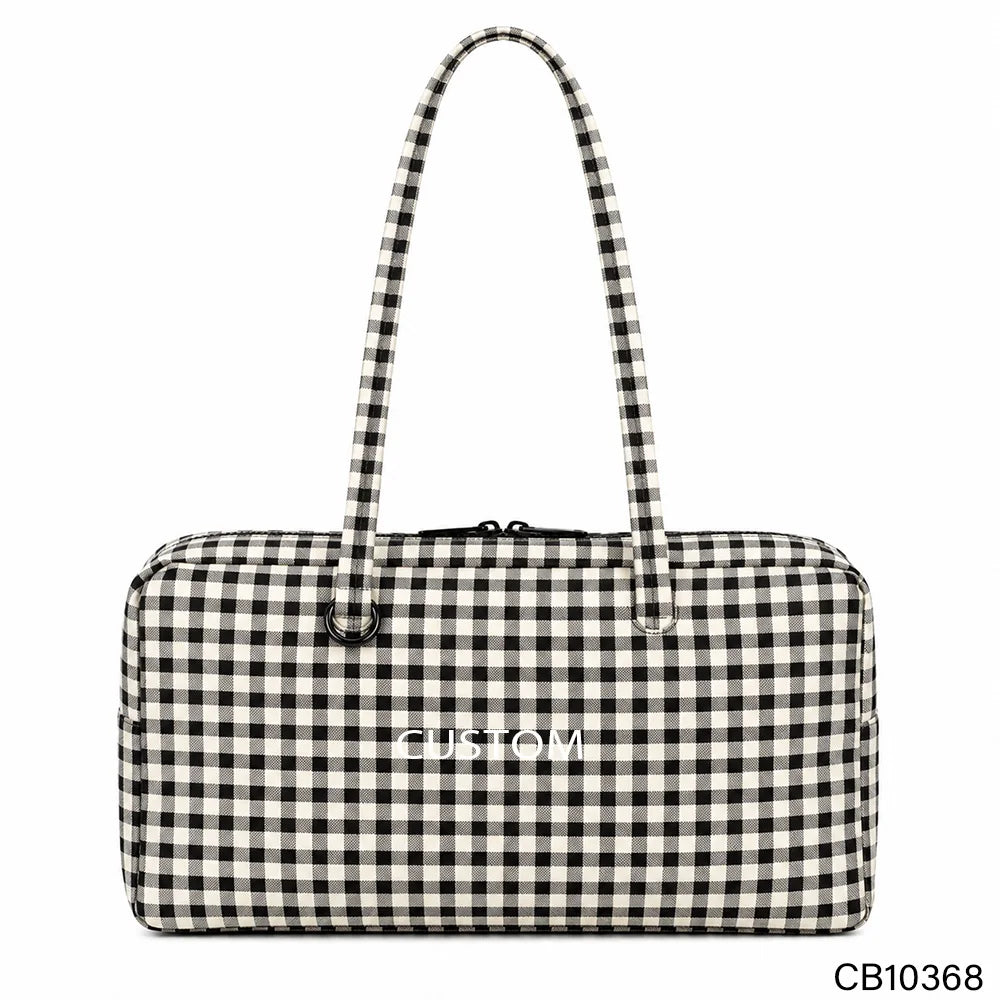 Tote with Verified Factory Checked Canvas TOROS Hobo Long Strap | Private Label Tablet Shoulder Bag | 7-10 Days Sampling