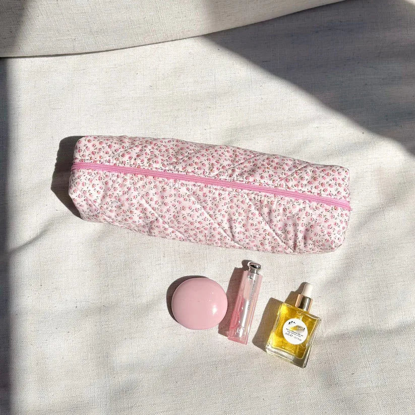 Trendy Cotton Handmade Quilted Hair Tool Bag Customized Flower Brush Bag Container
