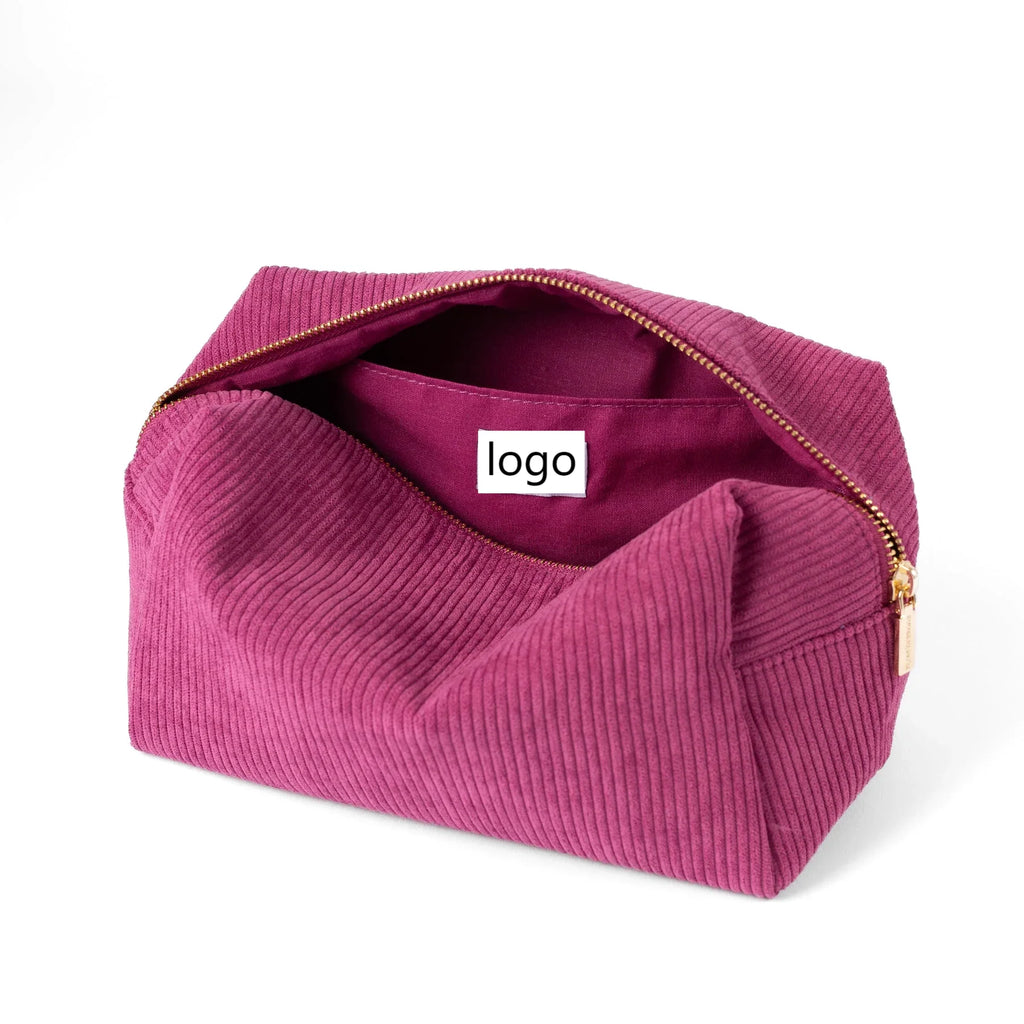 Trendy Rectangular Corduroy Cosmetic and Toiletry Storage With Zipper Gift Idea Personalized Velvet Toiletry Bag