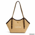 Vacation Style Jute Straw Tote Bag, Gold Chain Leather Strap Handbag, Multi-Color Brand Customization OEM/ODM