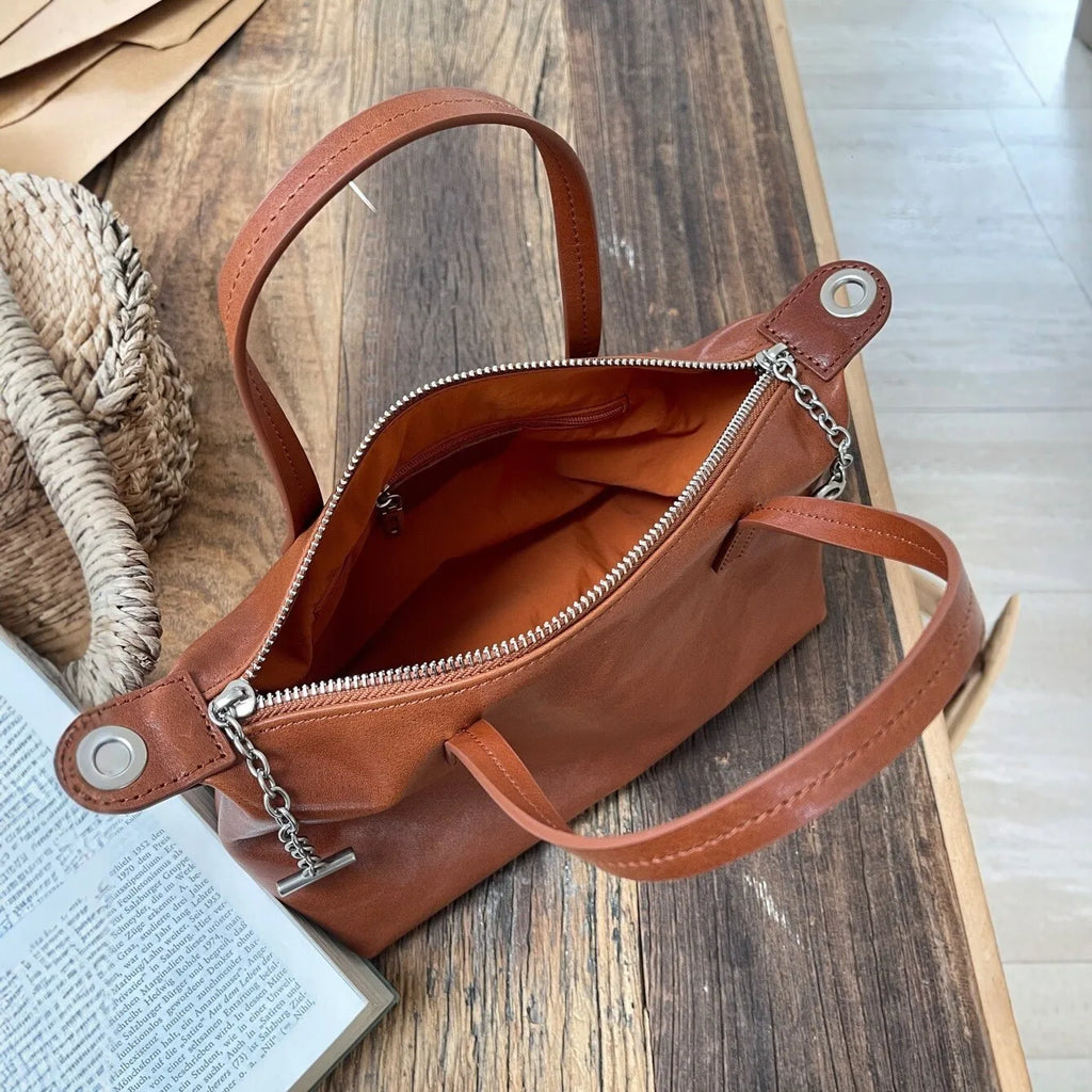 Vegetable Tanned Cowhide Women's Handbags Crossbody Bags Simple Fashion Genuine Leather Ladies Bags OEM ODM