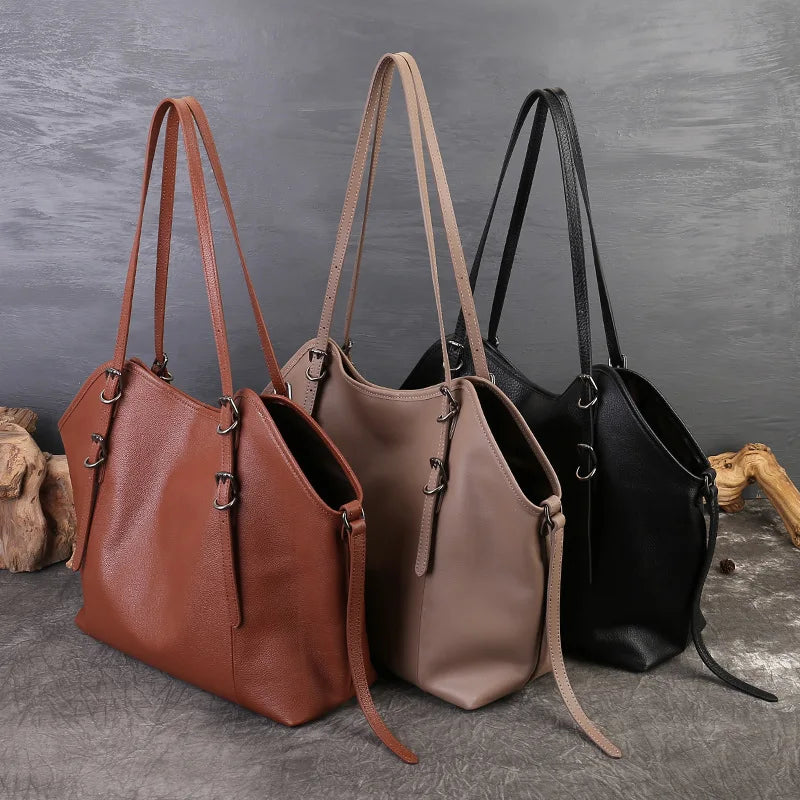 Vegetable Tanned Cowhide Women's Shoulder Bag Best Selling Ladies Bags Casual Fashion Genuine Leather Large Capacity Tote Bags