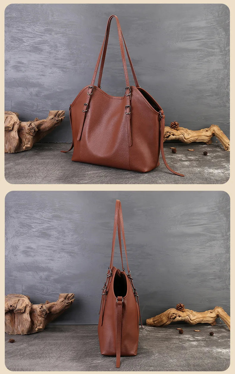 Vegetable Tanned Cowhide Women's Shoulder Bag Best Selling Ladies Bags Casual Fashion Genuine Leather Large Capacity Tote Bags