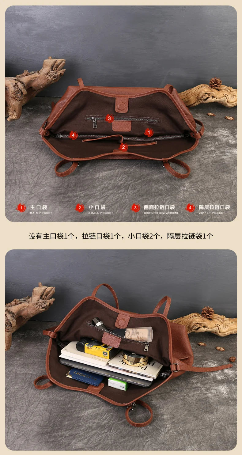 Vegetable Tanned Cowhide Women's Shoulder Bag Best Selling Ladies Bags Casual Fashion Genuine Leather Large Capacity Tote Bags