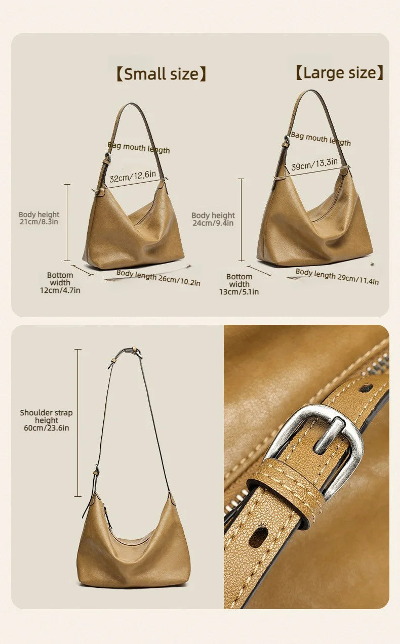Vegetable Tanned Cowhide Women's Shoulder Bags Underarm Bags Casual Hobo Bags Crossbody Bags Popular Genuine Leather Women Bags