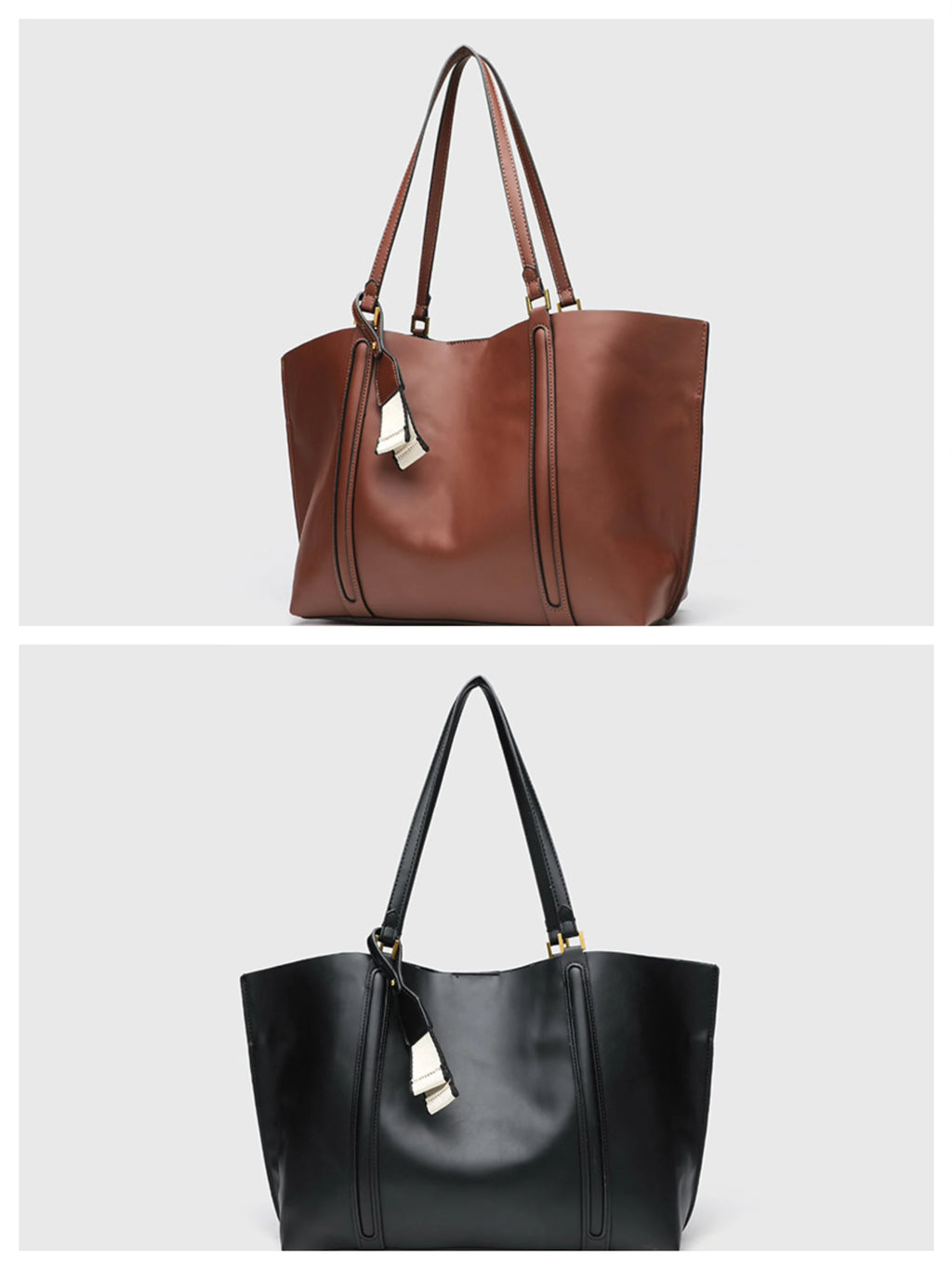 Vintage Series Large Capacity Two Zipper PU Vegan Tote Bag Women Work Handbag Custom Logo OEM ODM Private Label Low MOQ
