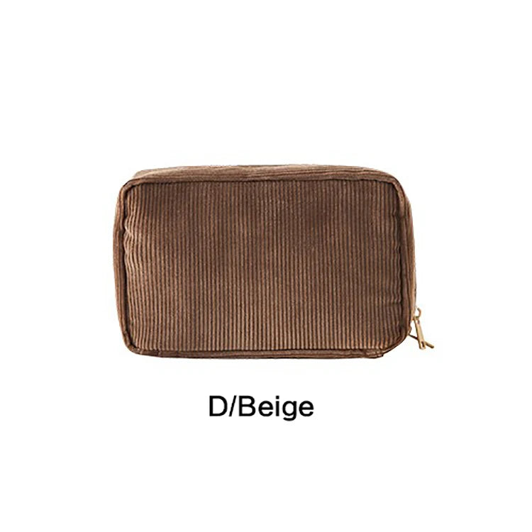 Wash Travel Bag Mini Women Corduroy Cloth Cosmetic Bag Zipper Make up Bags Travel Washing Makeup Organizer Beauty Case Beige