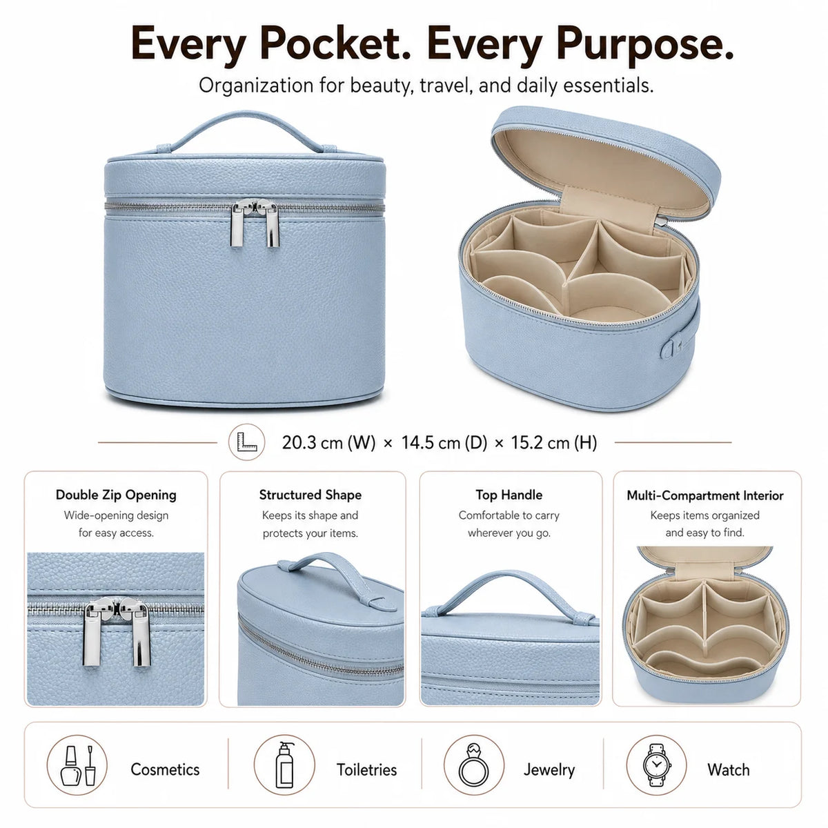 Water Resistant Portable Large Cosmetic Bag Custom Logo Pebbled PU Women Travel Makeup Case Vanity Box Zipper OEM ODM Private