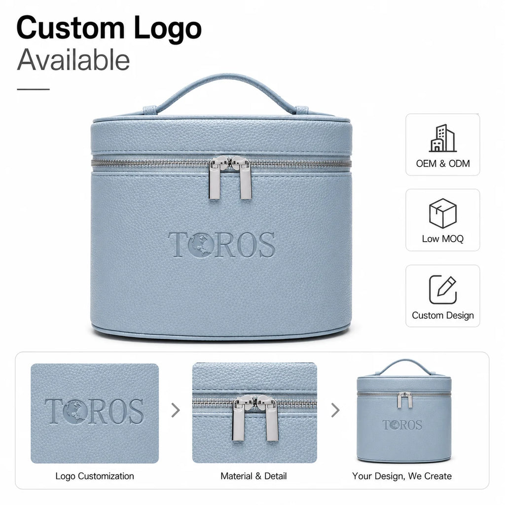Water Resistant Portable Large Cosmetic Bag Custom Logo Pebbled PU Women Travel Makeup Case Vanity Box Zipper OEM ODM Private