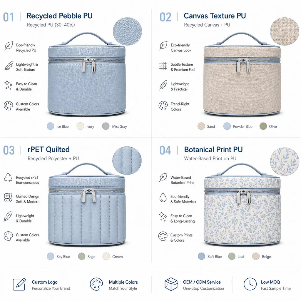Water Resistant Portable Large Cosmetic Bag Custom Logo Pebbled PU Women Travel Makeup Case Vanity Box Zipper OEM ODM Private