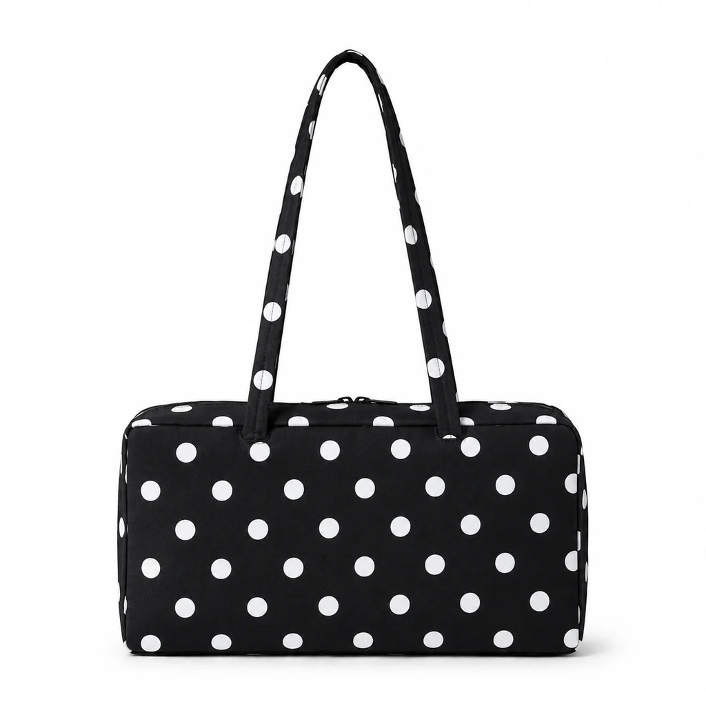 Water-resistant Nylon Polka Dot Shoulder Tote Bag Retro Soft Underarm East-West Handbag Private Label Verified Factory Maker