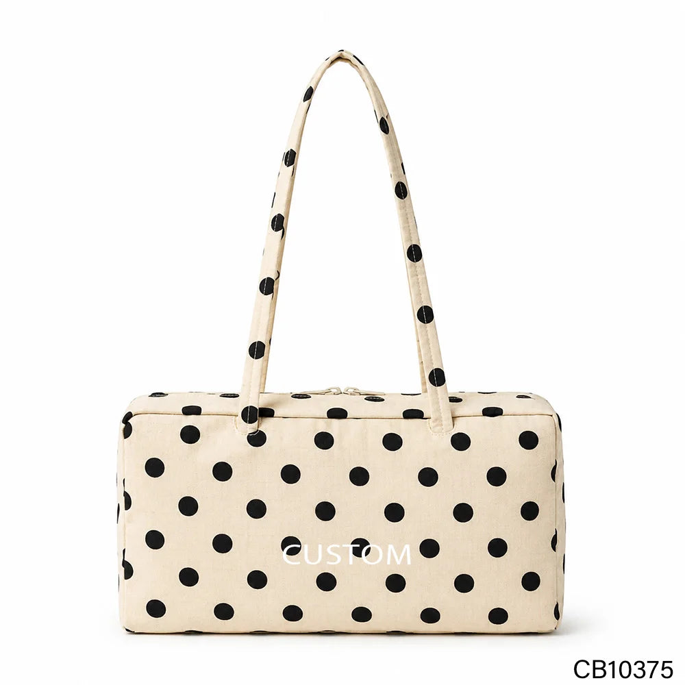 Water-resistant Nylon Polka Dot Shoulder Tote Bag Retro Soft Underarm East-West Handbag Private Label Verified Factory Maker
