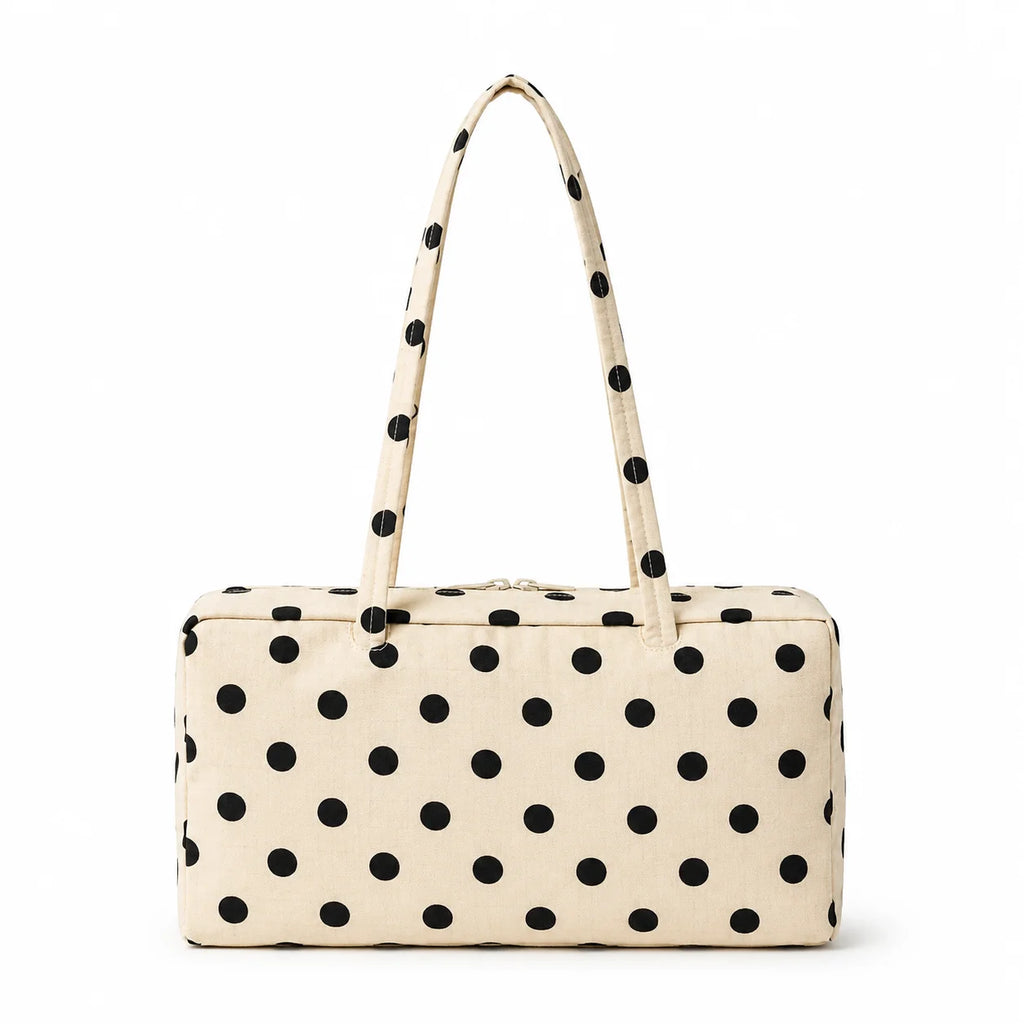 Water-resistant Nylon Polka Dot Shoulder Tote Bag Retro Soft Underarm East-West Handbag Private Label Verified Factory Maker