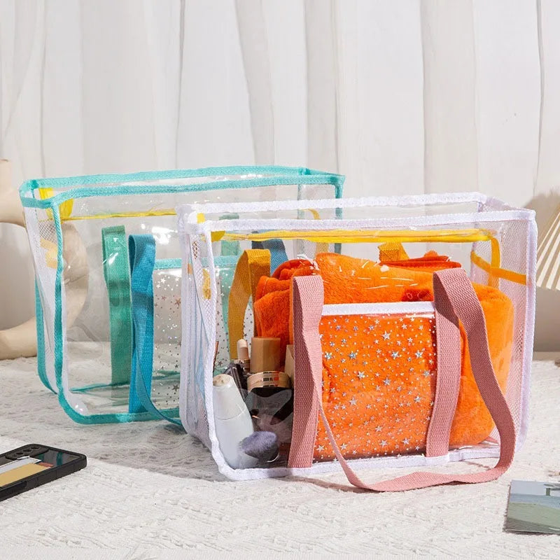 Waterproof PVC Beach Tote Bag Medium Capacity Zipper Shoulder Shopper Solid Color Summer Clear PVC Totebag for Woman Travel