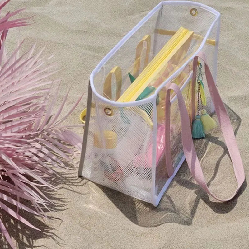 Waterproof PVC Beach Tote Bag Medium Capacity Zipper Shoulder Shopper Solid Color Summer Clear PVC Totebag for Woman Travel