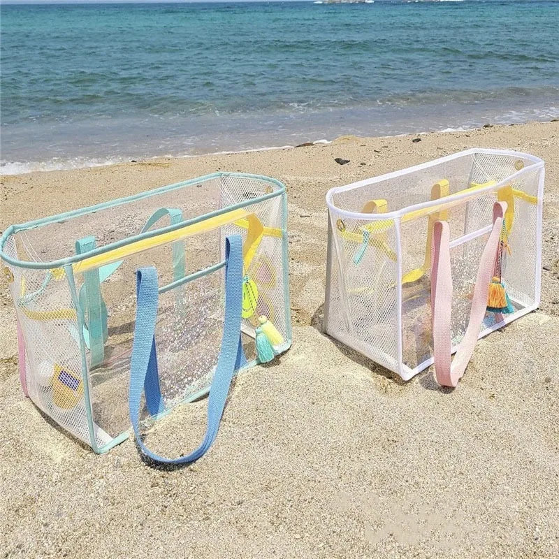 Waterproof PVC Beach Tote Bag Medium Capacity Zipper Shoulder Shopper Solid Color Summer Clear PVC Totebag for Woman Travel