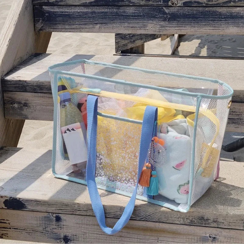 Waterproof PVC Beach Tote Bag Medium Capacity Zipper Shoulder Shopper Solid Color Summer Clear PVC Totebag for Woman Travel