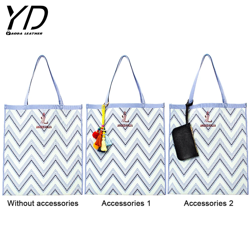 Wholesale Classic Checkerboard Design Women Shoulder Bag Knit Shopper Bag