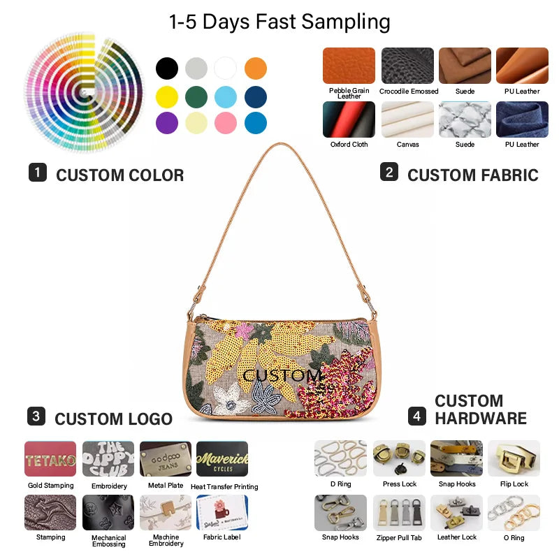 Wholesale Custom East-West Women's Quiet custom made Shoulder Bag Embroidered logo Handheld Shoulder Crossbody Bag