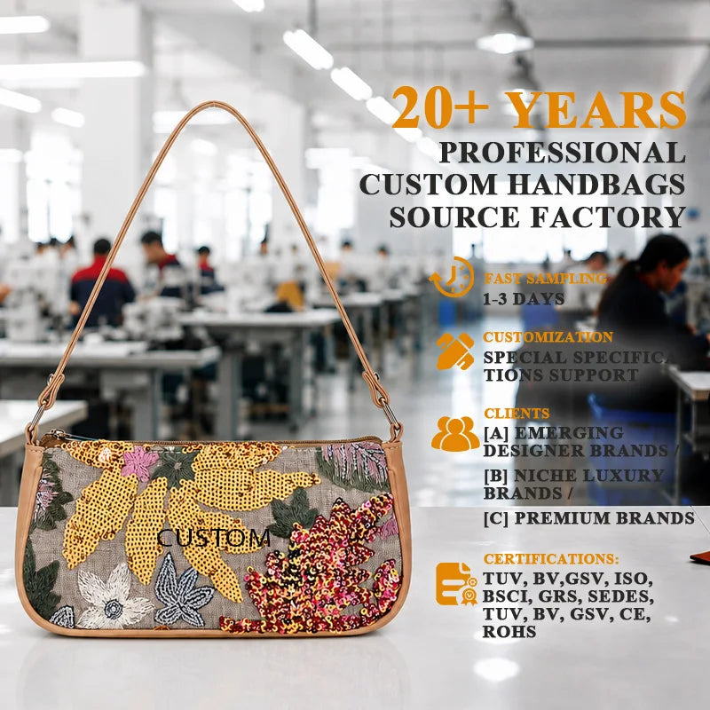 Wholesale Custom East-West Women's Quiet custom made Shoulder Bag Embroidered logo Handheld Shoulder Crossbody Bag