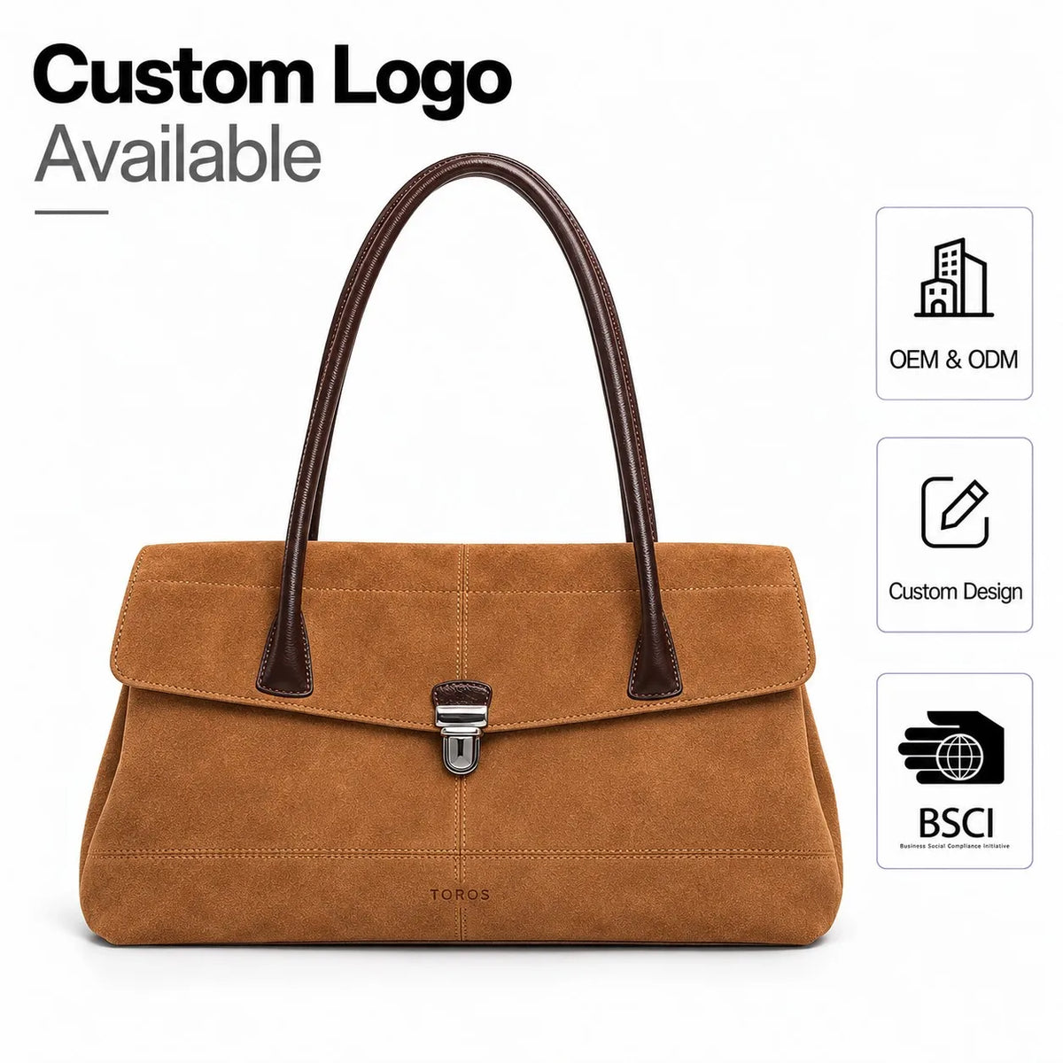 Wholesale Custom Logo Brown Suede Flap Large Capacity Tote Bag Shoulder Bag in Suede PU Leather for Women Work Travel