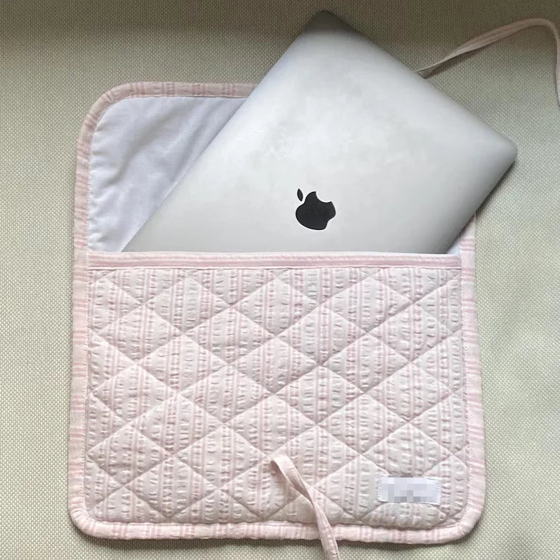 Wholesale Custom Logo Travel Women Quilted Cotton Computer Sleeve Laptop Pouch Bags