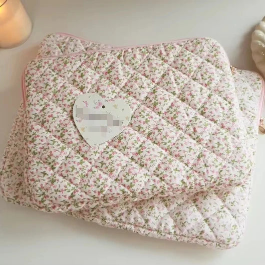 Wholesale Custom Logo Travel Women Quilted Cotton Computer for Macbook Sleeve Laptop with Zipper Pouch Bags