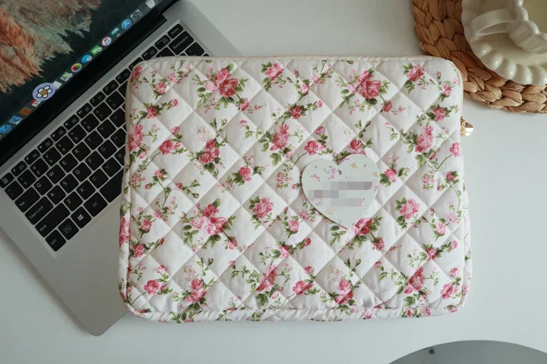 Wholesale Custom Logo Travel Women Quilted Cotton Computer for Macbook Sleeve Laptop with Zipper Pouch Bags