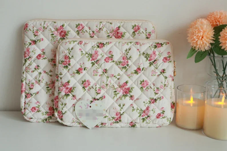 Wholesale Custom Logo Travel Women Quilted Cotton Computer for Macbook Sleeve Laptop with Zipper Pouch Bags