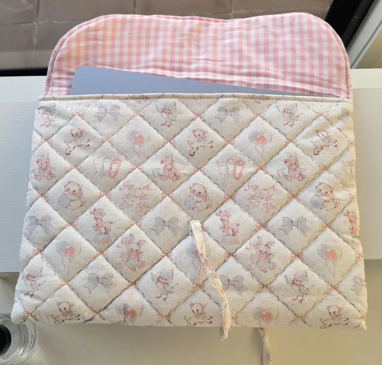 Wholesale Custom Logo Travel Women Quilted Cotton Computer Sleeve Laptop Pouch Bags